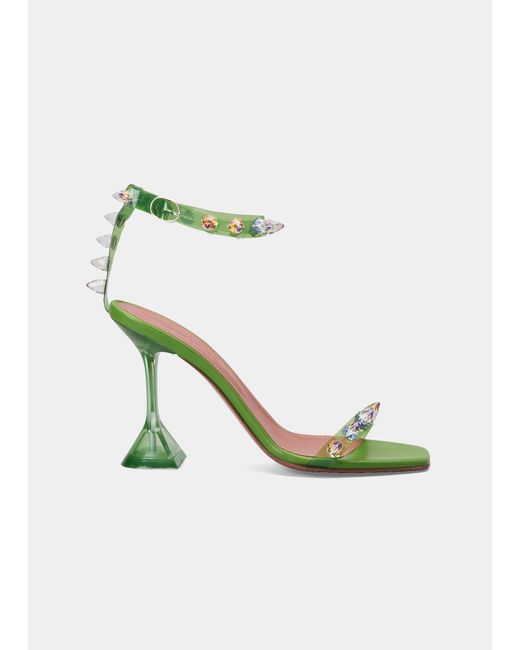 AMINA MUADDI Julia Neon Crystal-spike Clear Sandals in Green | Lyst
