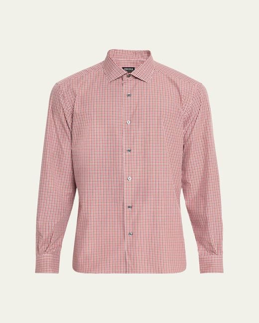 Zegna Pink Cotton Check Casual Button-Down Shirt for men