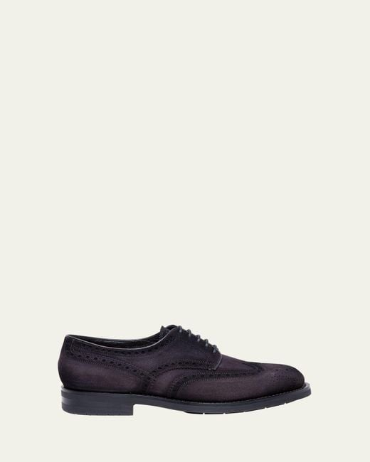 Santoni Blue Emil Suede Brogue Wingtip Derby Shoes for men