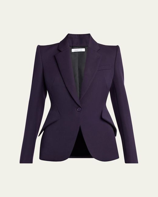 Alexander McQueen Blue Grain De Poudre Wool Single-Breasted Blazer