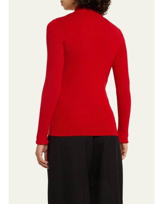 Moncler Red Wool Quarter-zip Turtleneck With Logo Detail