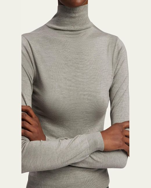 Ralph Lauren Gray Stretch Silk Jersey Mockneck Sweater