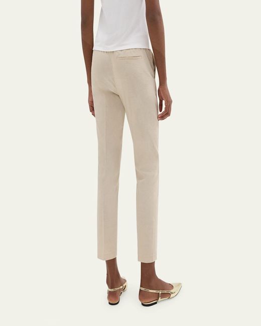 Theory White Treeca Good Linen Cropped Pull-On Ankle Pants