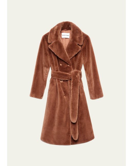 Stand Studio Brown Faustine Faux-fur Double-breasted Coat
