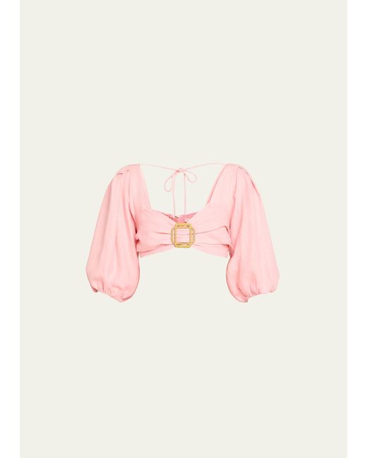Ramy Brook Pink Kelsey Balloon-sleeve Cropped Blouse