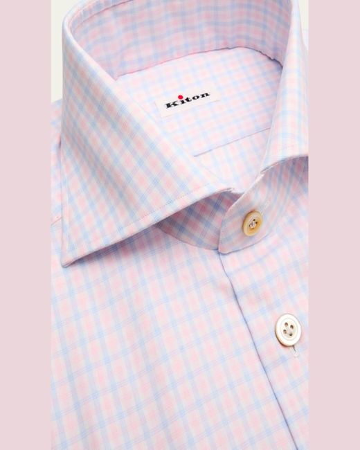 Kiton Pink Cotton Tattersall Check Dress Shirt for men