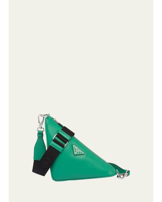 Prada Green Leather Triangle Crossbody Bag for men
