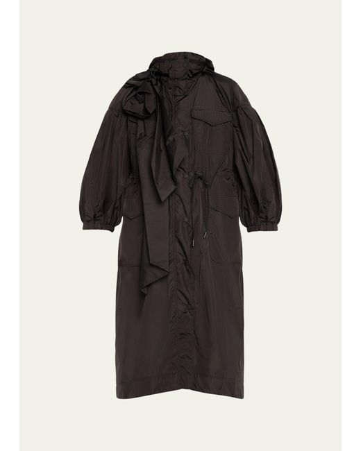 Simone Rocha Black Hooded Parka Jacket With Pressed Rose Detail