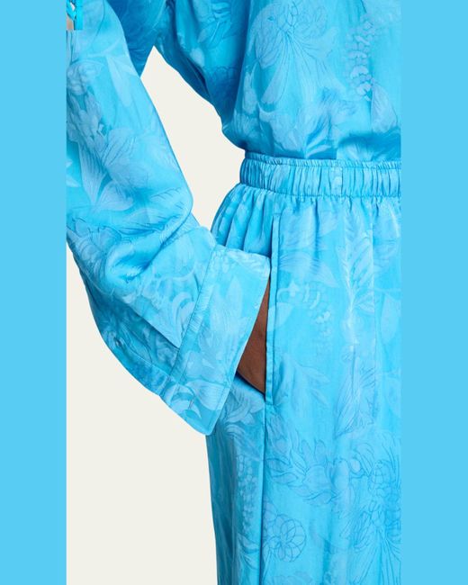 Balenciaga Blue Floral Satin Jacquard Wide-Leg Pajama Pants