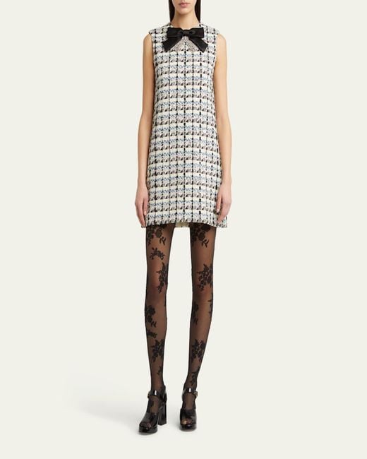 Valentino Garavani White Bow-Embellished Sequin Tweed Mini Dress