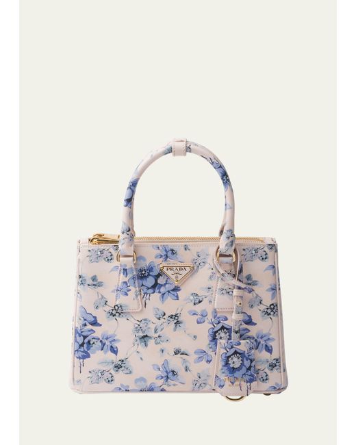 Prada Blue Galleria Flower-print Leather Top-hanlde Bag