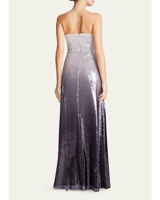 Halston Heritage White Spencer Strapless Floral-print Sequin Gown