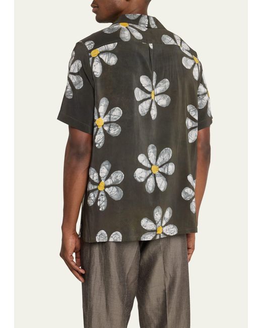 Studio 189 Black Alek Hand-batik Floral Camp Shirt for men