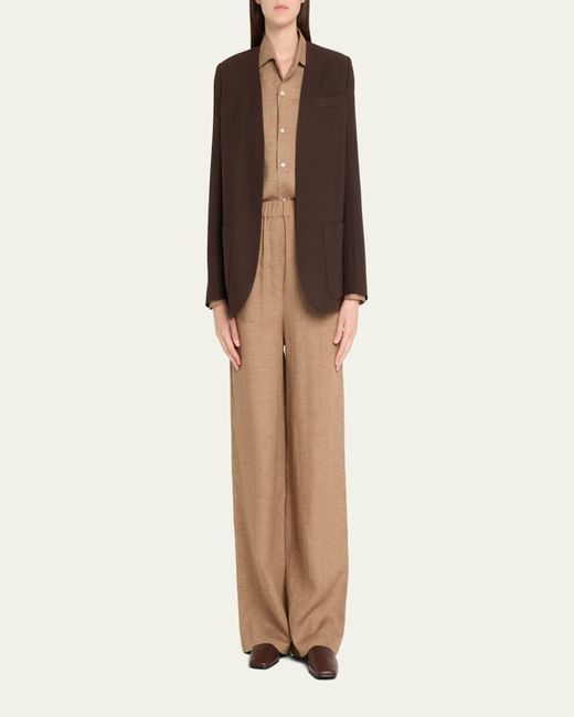 Loro Piana Brown Hanna Open-Front Summer Linen Crepe Jacket