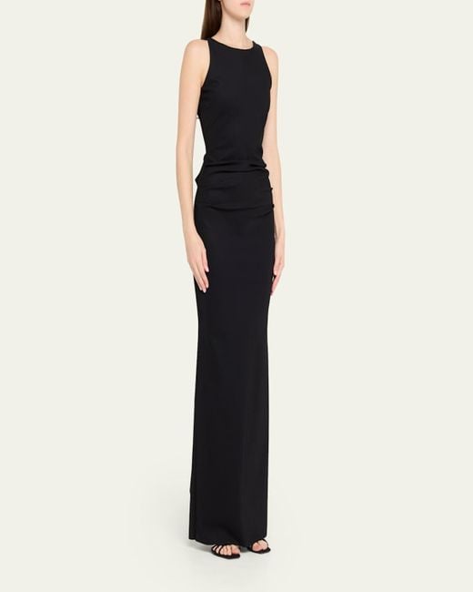 La Petite Robe Di Chiara Boni Blue Eman Sleeveless Draped Column Gown
