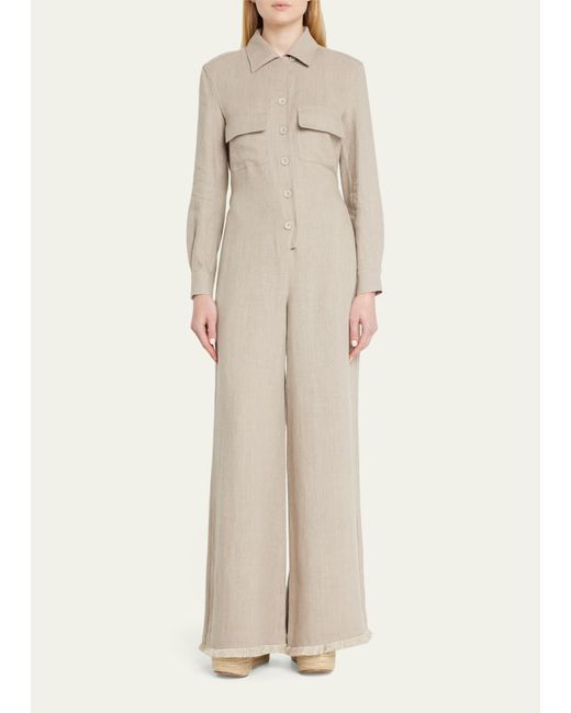 Max Mara Ares Wide-leg Linen Jumpsuit in Natural | Lyst