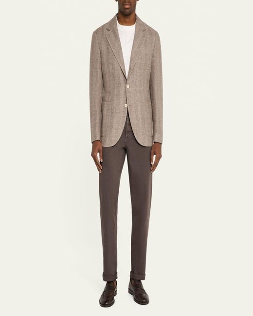 Brunello Cucinelli Natural Textured Chevron Sport Jacket for men