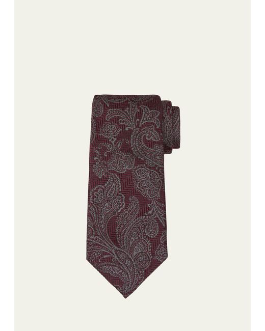 Brunello Cucinelli Purple Hollywood Glamour Tonal Paisley Tie for men