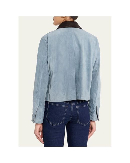 Veronica Beard Blue Walters Cropped Suede Jacket