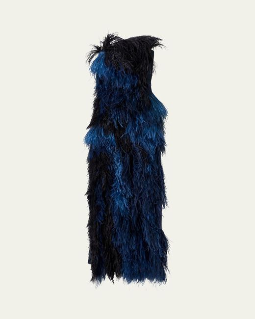 Akris Blue Strapless Ostrich Feather Gown