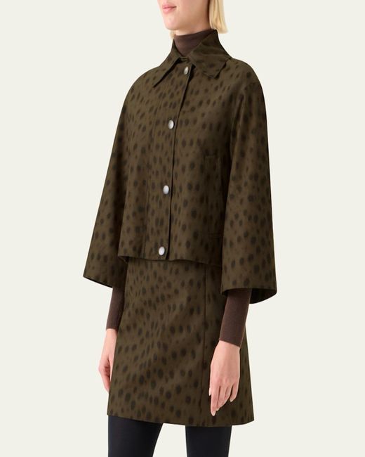 Akris Punto Green Leopard Brushed Techno Gabardine Short Parka Jacket