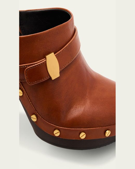 Veronica Beard Brown Giana Leather Block-Heel Mules
