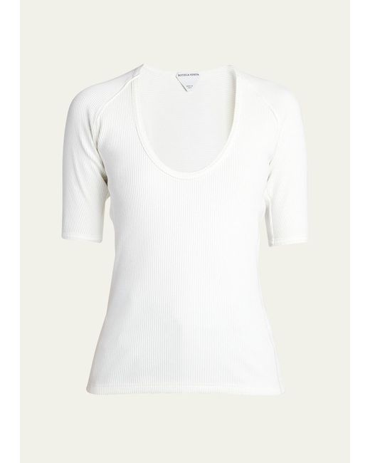 Bottega Veneta White Ribbed Compact Cotton Jersey Top
