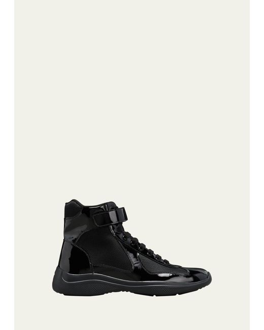 Prada White America's Cup Patent Leather High-top Sneakers for men
