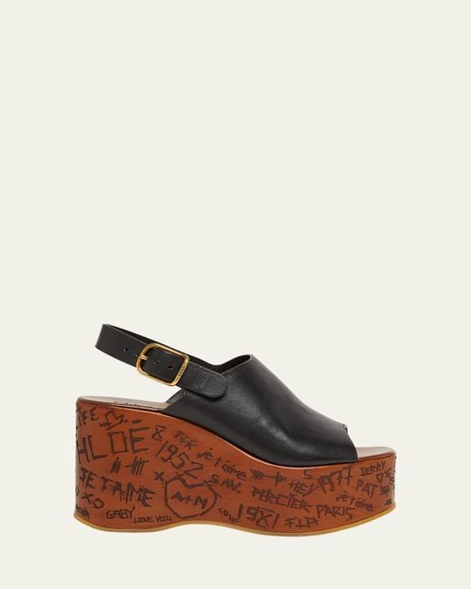 Chloé Women's Brown Maxime Leather Slingback Platform Sandals
