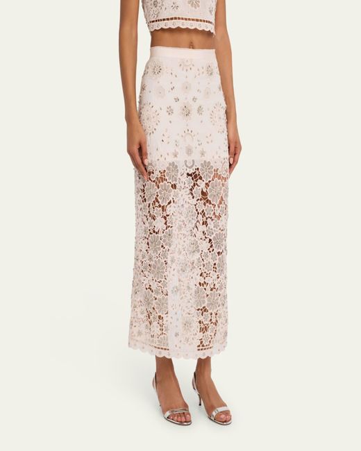 LoveShackFancy Natural Reeves Embellished Floral Midi Skirt