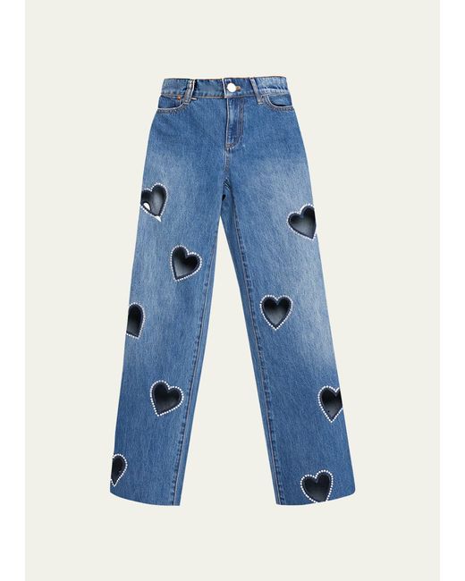Alice + Olivia Blue Karrie Embellished Heart Cutout Jeans