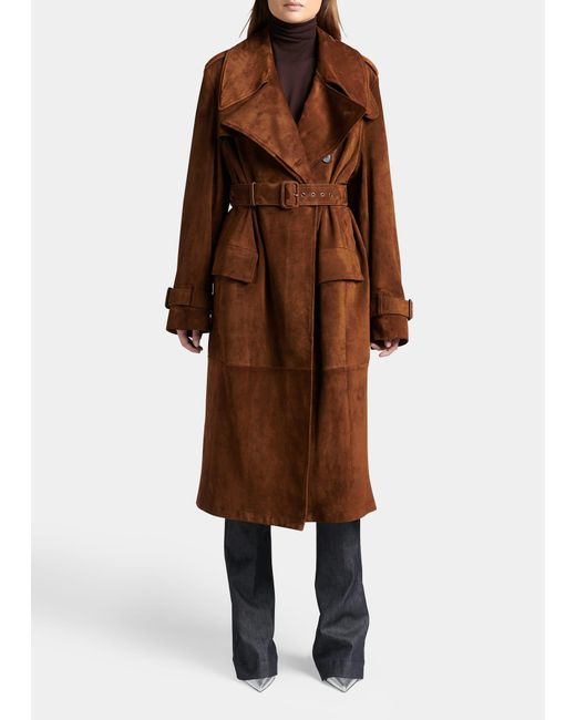 Tom Ford Long Suede Belted Trench Coat in Brown | Lyst
