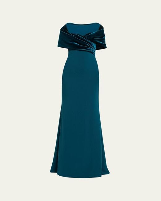Badgley Mischka Blue A-Line Sweetheart Gown With Velvet Cape
