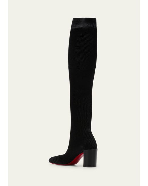 Christian Louboutin Black Beyonstage Knit Red Sole Knee Boots