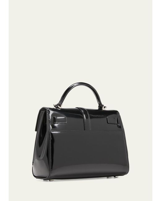 Saint Laurent Black Le Fermoir Small Top-handle Bag In Spazzolato Leather