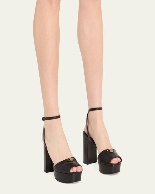 Prada Natural Nappa Triangle Peep-Toe Platform Sandals