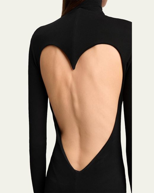 Alaïa Black Heart Cutout Turtleneck Long-Sleeve Maxi Dress
