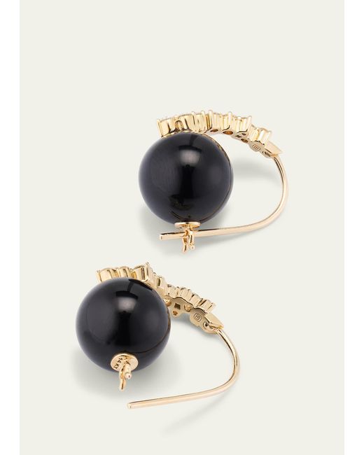 Sydney Evan White 14k Yellow Gold Smooth Round Onyx Cocktail Earrings With Diamonds