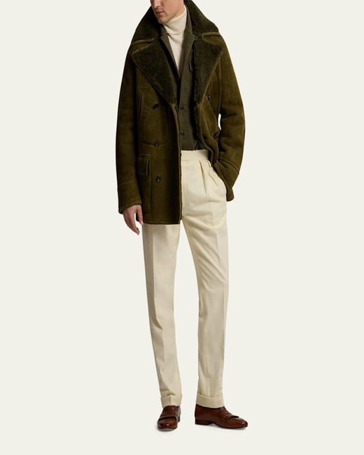 Ralph Lauren Green Suede Shearling-Lined Double-Breasted Jacket for men