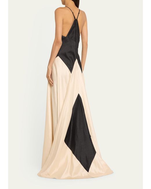 Rosie Assoulin Natural Contrast Gown With Tie Front Detail