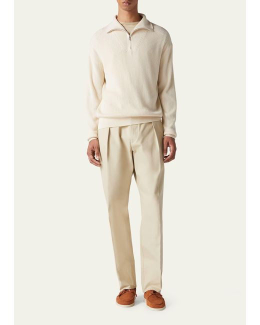 Loro Piana Natural Akan Cashmere-silk Ribbed Quarter-zip Sweater for men