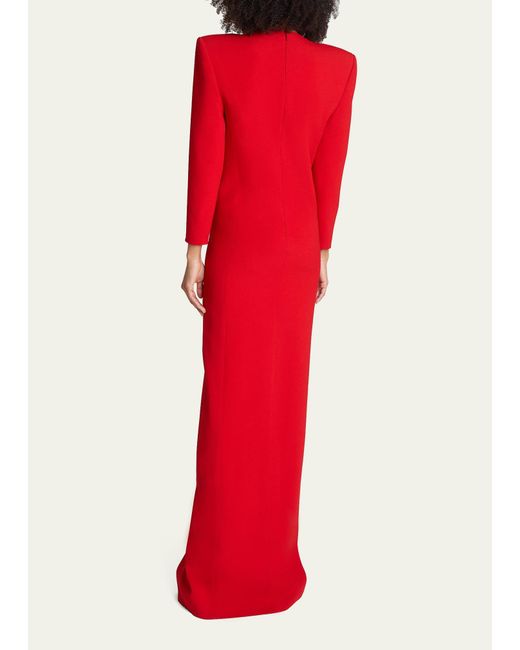Saint Laurent Red Plunging Crepe Column Dress