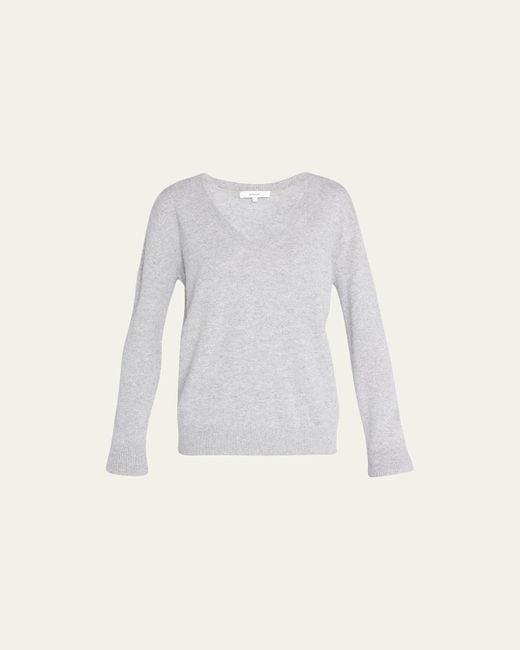 Vince White Weekend V-Neck Cashmere Pullover Sweater