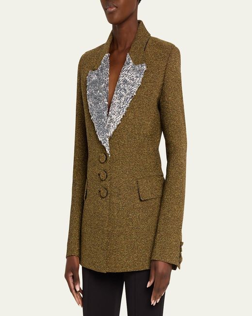 Rabanne Green Sequin Lapel Wool Single-Breasted Jacket