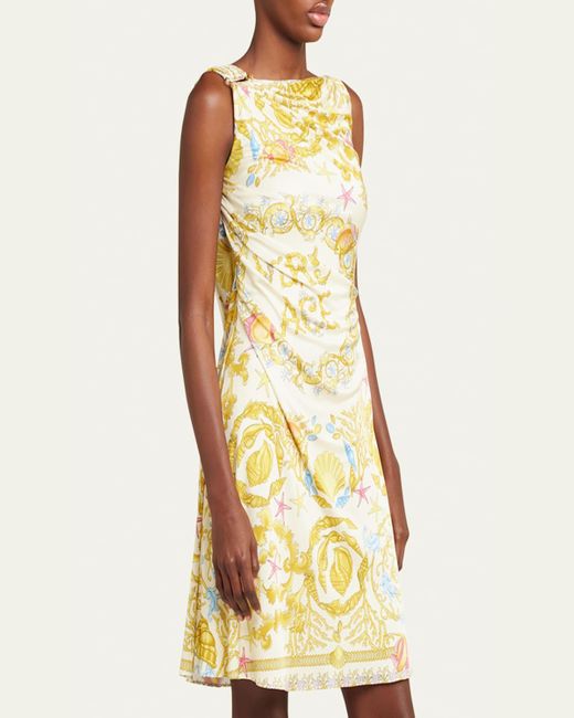 Versace Metallic Underwater Barocco Foulard Safety Pin Mini Dress
