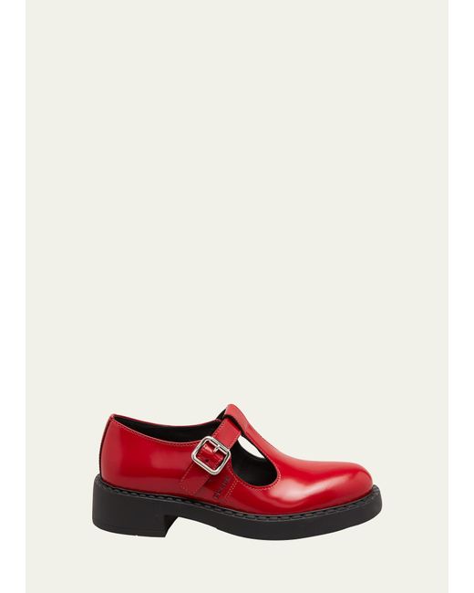Prada Red Mary Jane Buckle Loafers