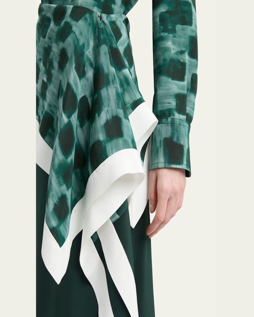 Ferragamo Green Painted Block Asymmetric Silk Skirt