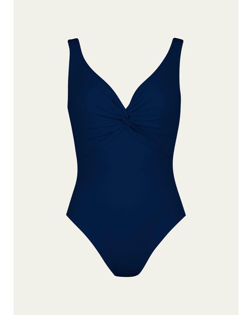 Karla Colletto Blue Twist-Front Underwire One-Piece Swimsuit