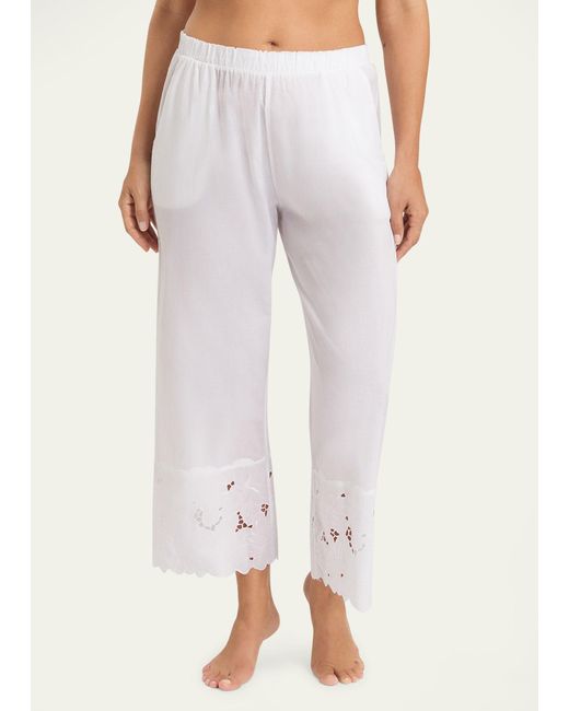 Hanro White Clara Cropped Floral-embroidered Cotton Pants