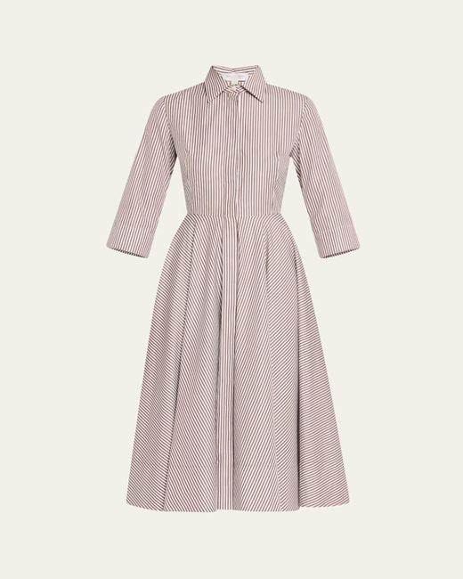 Michael Kors Pink 3/4-Sleeve Striped Midi Shirtdress With Belt